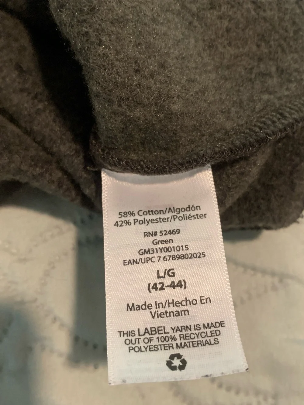 George Men’s Quarter Zip Pullover Sweater Fleece Lined Charcoal Gray Large 42-44